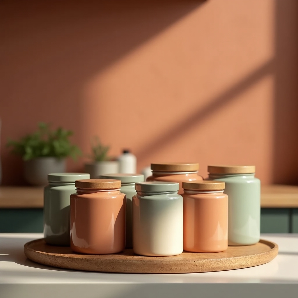 Gemischtes Set aus Glas- und Keramikbehältern in reduzierter Farbpalette