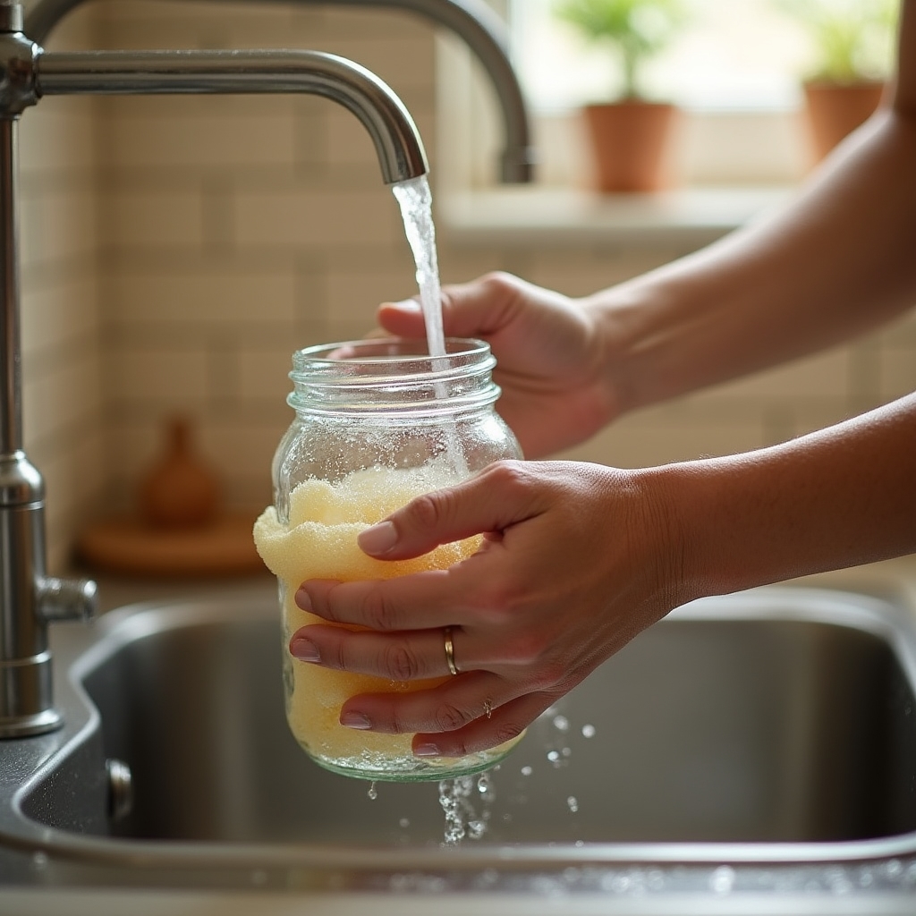 Reinigung eines Glasgefäßes von Hand am Spülbecken